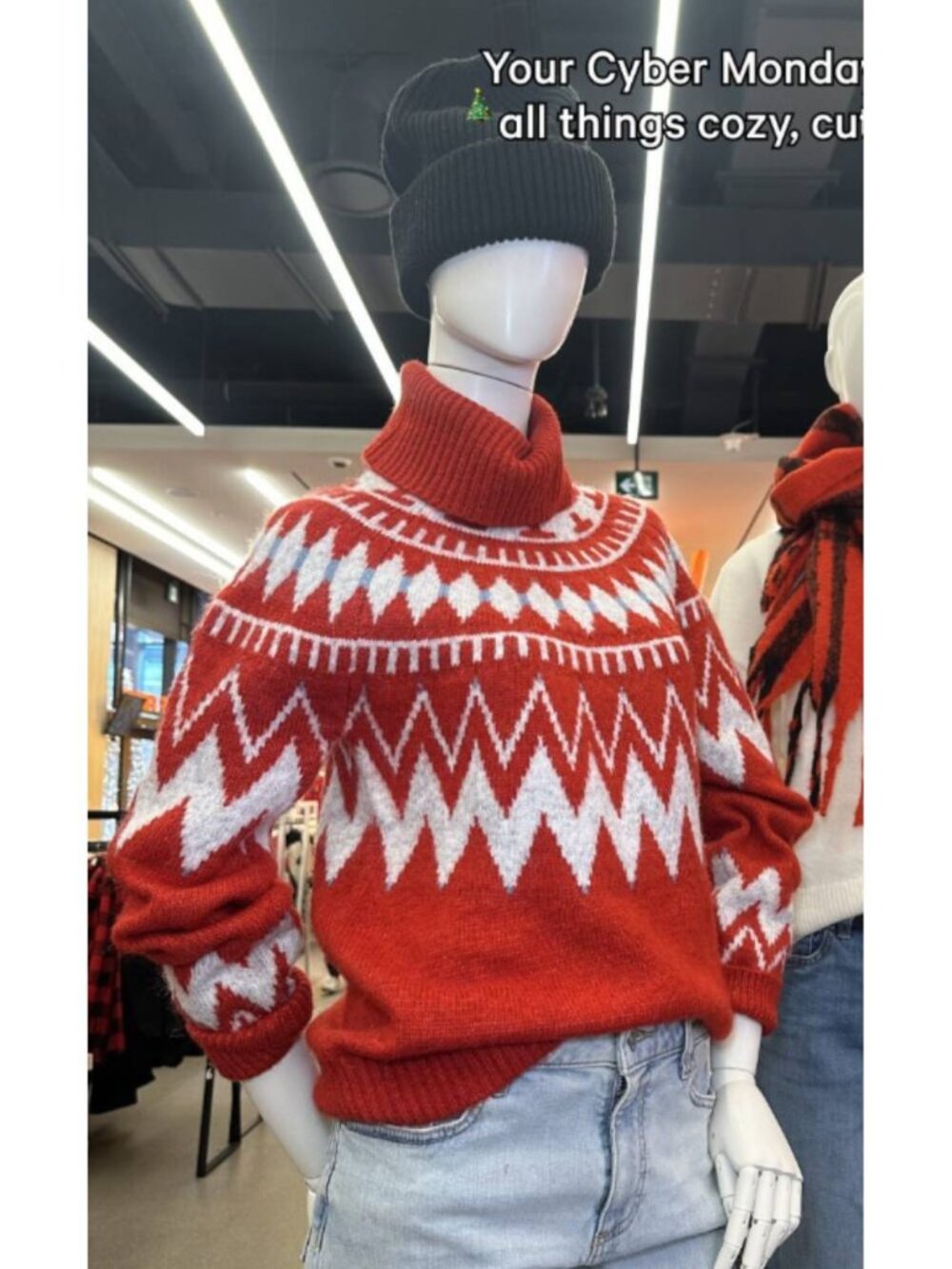 Joe Fresh Turtleneck Fair Isle Holiday Sweater in Red
